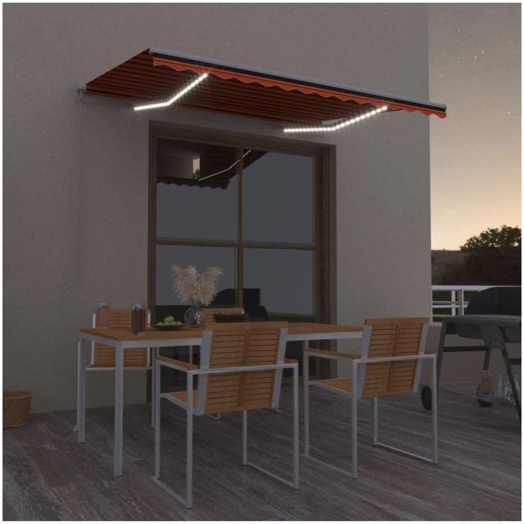 Markis manuellt infällbar med LED orange och brun vidaXL 350 x 250 cm