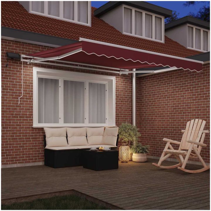 Markis manuellt infällbar med LED vinröd vidaXL 300 x 250 cm – bild 3