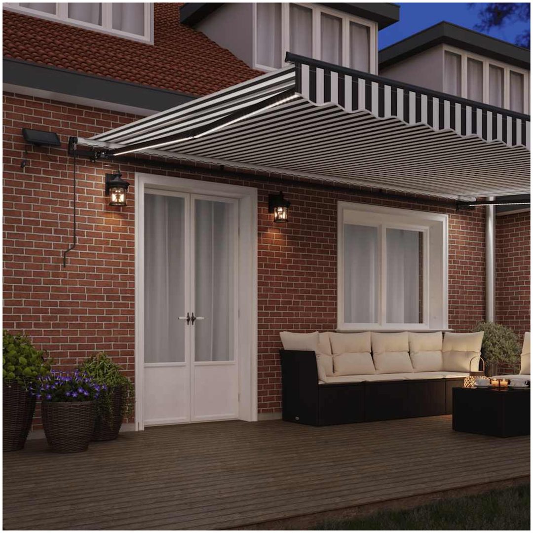 Markis manuellt infällbar med LEDs antracit&vit vidaXL 500 x 300 cm – bild 3