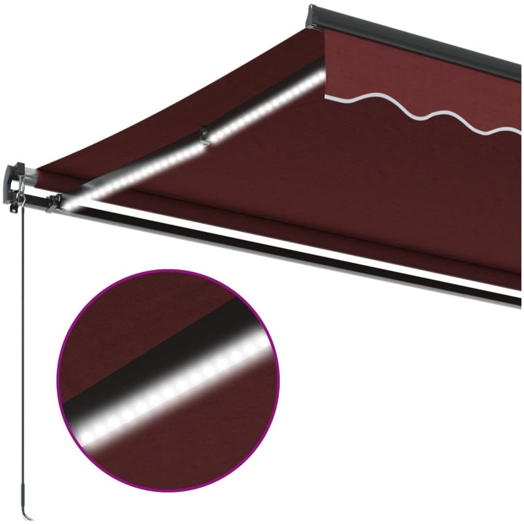 Markis manuellt infällbar med LEDs vinröd vidaXL 400 x 300 cm – bild 8
