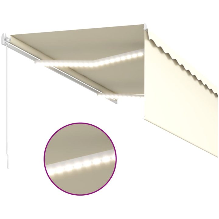 Markis manuellt infällbar med rullgardin&LED gräddvit vidaXL 3.5 x 2.5 m – bild 5