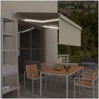 Markis manuellt infällbar med rullgardin&LED gräddvit vidaXL