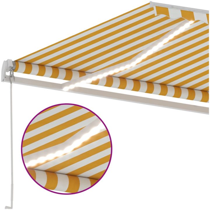 Markis med LED manuellt infällbar gul och vit vidaXL 600 x 300 cm – bild 7