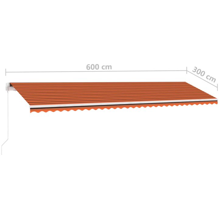 Markis med LED manuellt infällbar orange och brun vidaXL 600 x 300 cm – bild 12