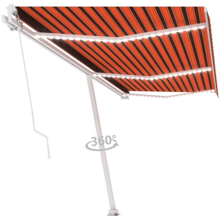 Markis med LED manuellt infällbar orange och brun vidaXL 600 x 300 cm – bild 3