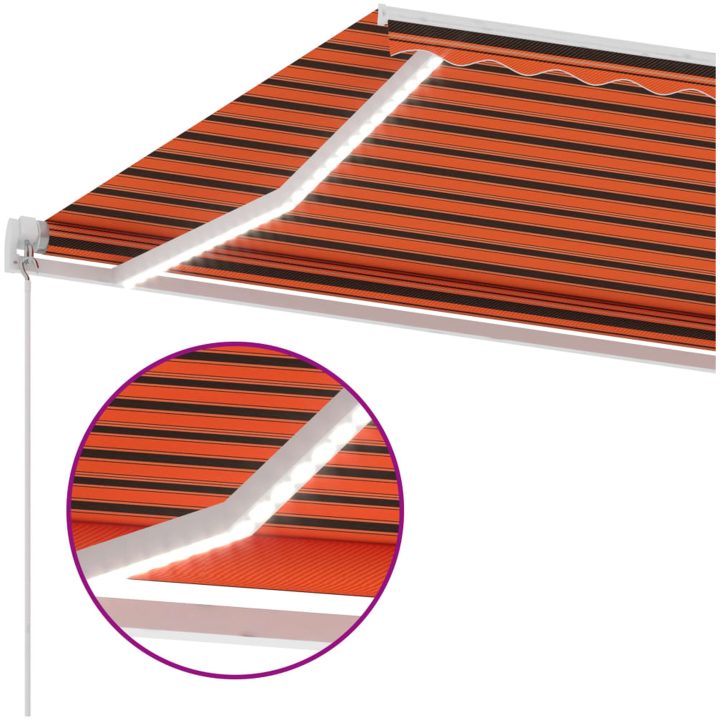 Markis med LED manuellt infällbar orange och brun vidaXL 600 x 300 cm – bild 7