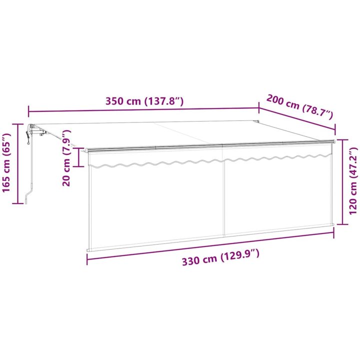 Markis med persienn Randig Kräm Tyg, Metall vidaXL 350 x 200 x 120 cm – bild 12