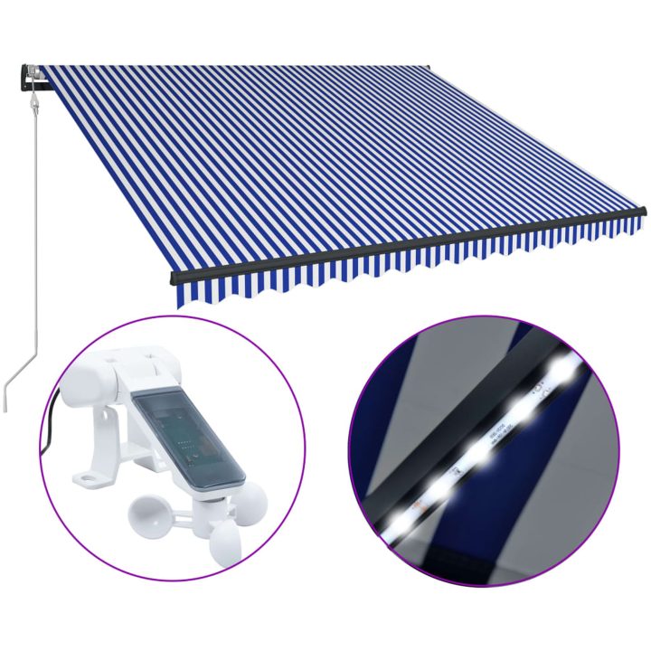 Markis med vindsensor & LED blå och vit vidaXL 300 x 250 cm – bild 2