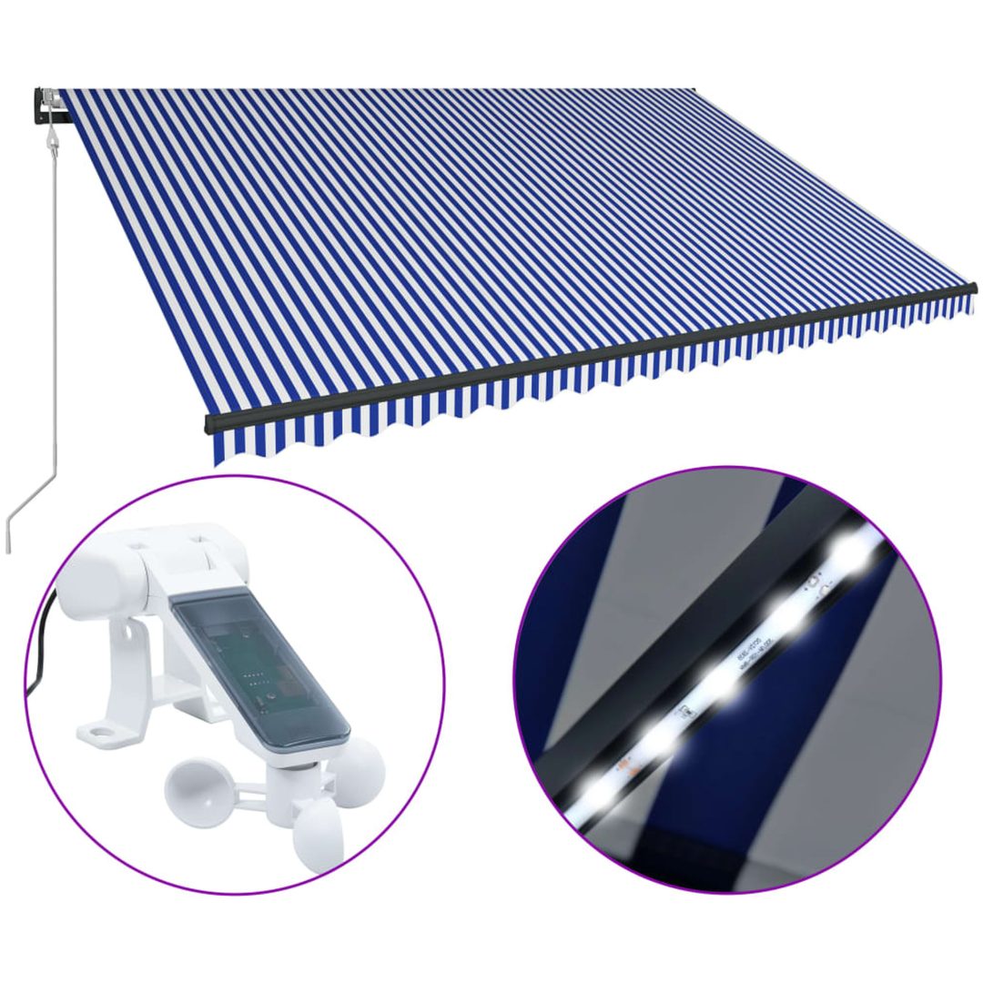Markis med vindsensor & LED blå och vit vidaXL 500 x 300 cm – bild 2