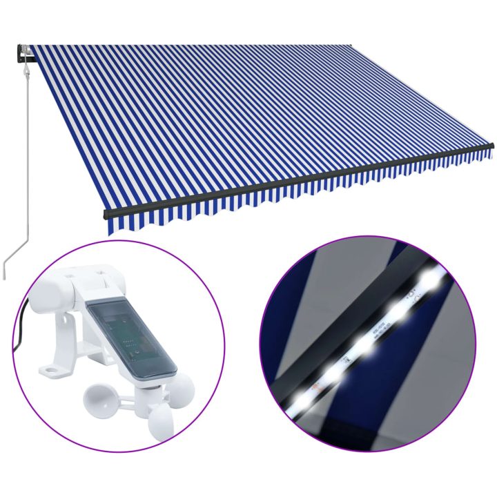 Markis med vindsensor & LED blå och vit vidaXL 500 x 300 cm – bild 2