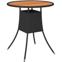 Matbord för trädgård svart ⌀70cm konstrotting och massiv akacia vidaXL
