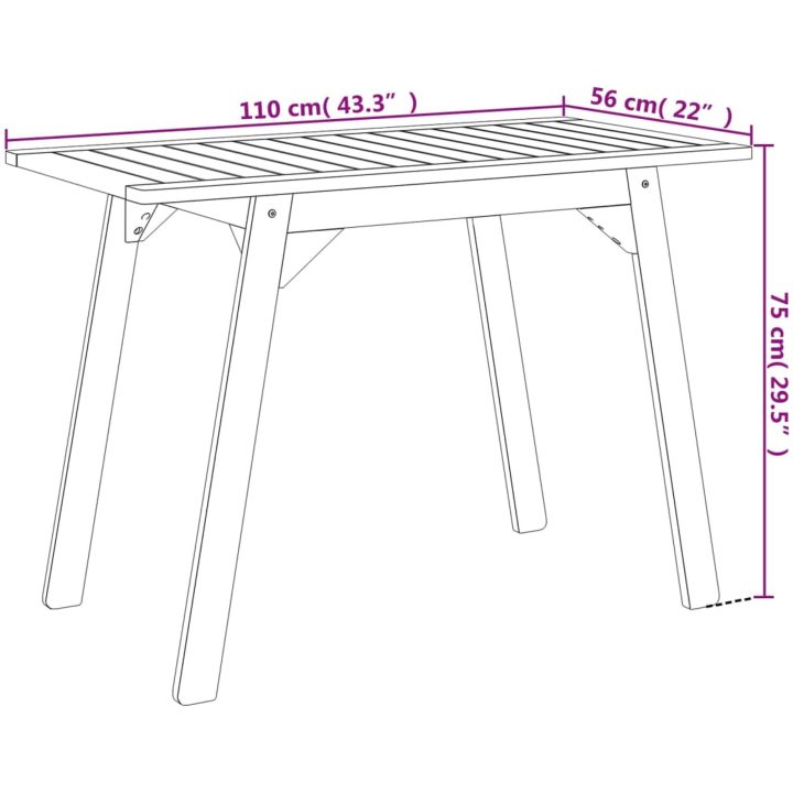 Matbord för trädgården 110x56x75 cm massivt akaciaträ vidaXL – bild 10