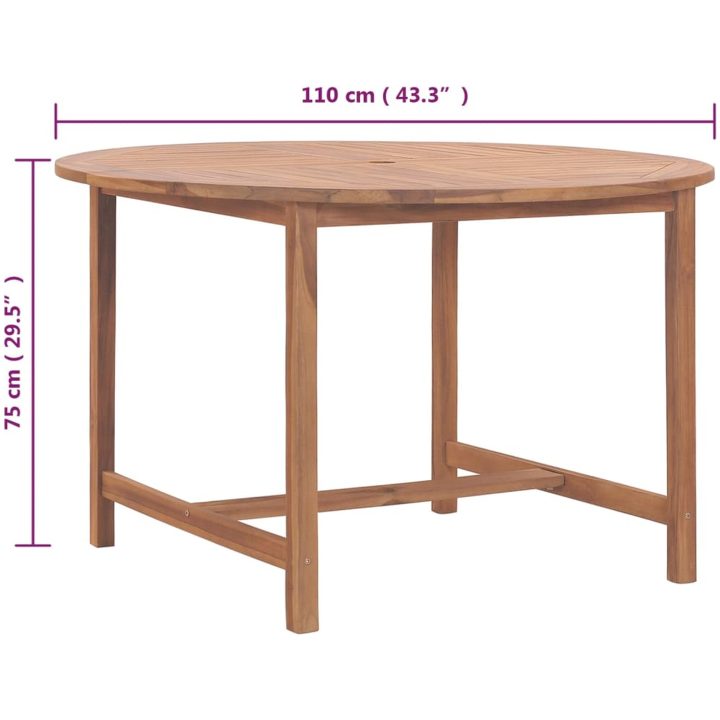 Matbord för trädgården ⌀110x75 cm massiv teak vidaXL – bild 8
