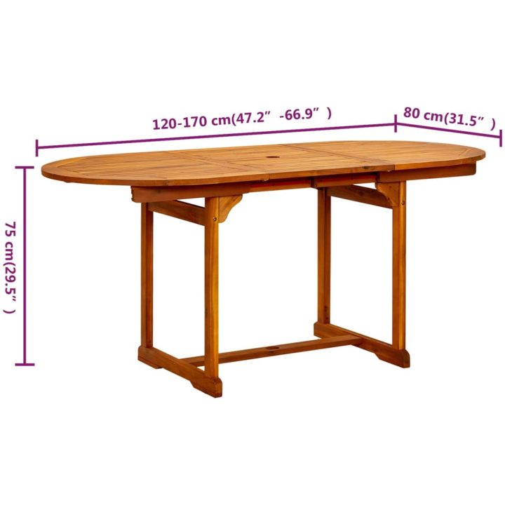 Matbord för trädgården (120-170)x80x75 cm massiv akacia vidaXL 170 x 80 x 75 cm – bild 8