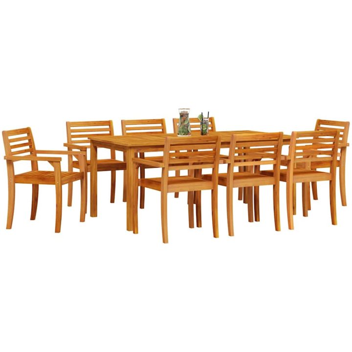 Matbord Set 9 pcs Naturlig Massivt akaciaträ vidaXL 180 x 90 x 75 cm – bild 3