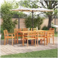 Matbord Set 9 pcs Naturlig Massivt akaciaträ vidaXL