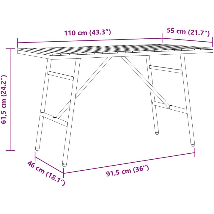 Matbord - Svart, , Gjort av massivt akaciaträ vidaXL 110 x 55 x 62 cm – bild 10