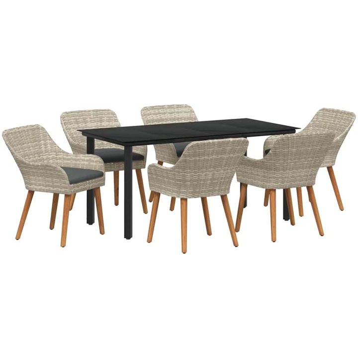 Matgrupp 7 pcs Ljusgrå och svart vidaXL 160 x 80 x 74 cm – bild 2