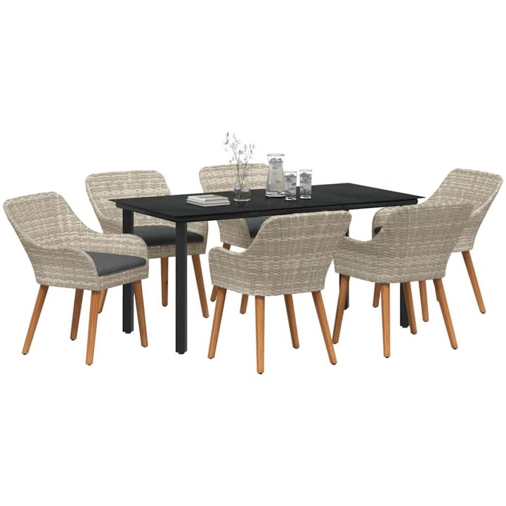 Matgrupp 7 pcs Ljusgrå och svart vidaXL 160 x 80 x 74 cm – bild 3