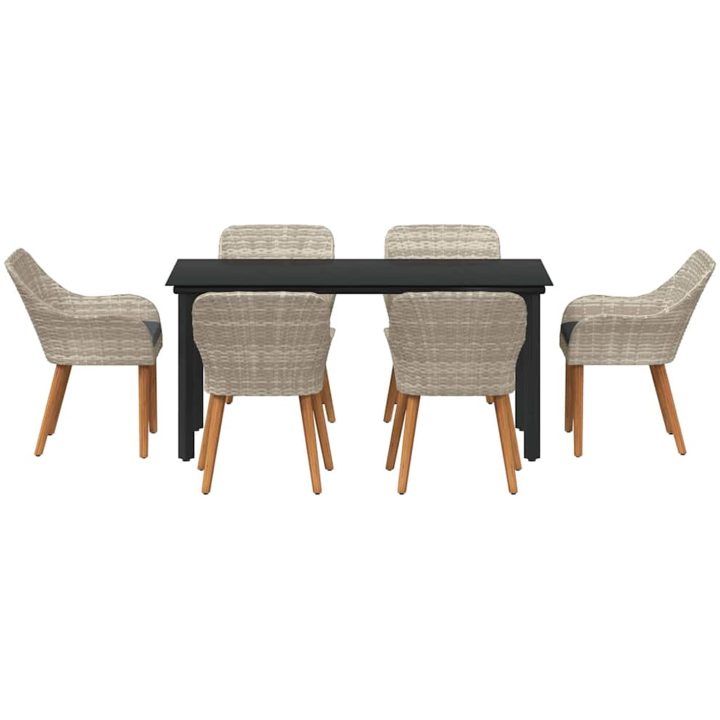 Matgrupp 7 pcs Ljusgrå och svart vidaXL 160 x 80 x 74 cm – bild 7