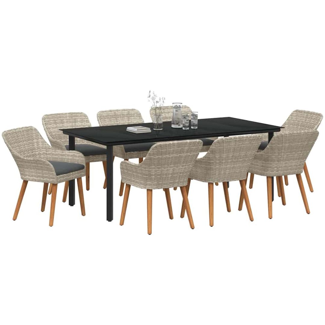 Matgrupp 9 pcs Ljusgrå och svart vidaXL 200x100x74 cm – bild 3