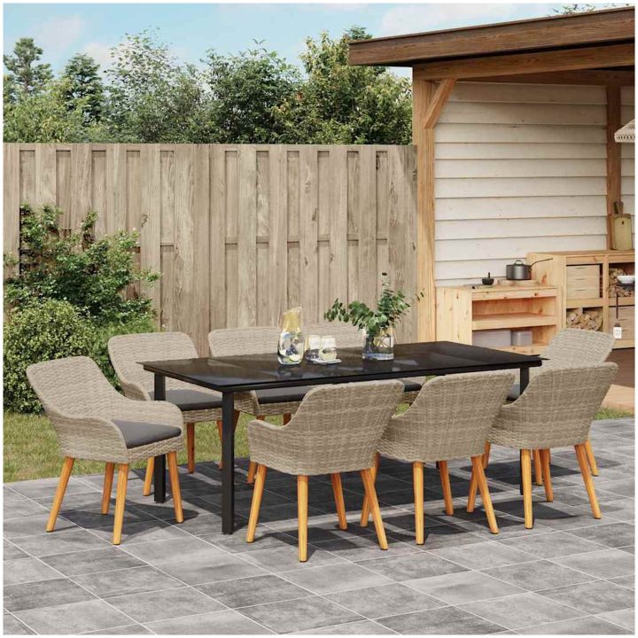Matgrupp 9 pcs Ljusgrå och svart vidaXL 200x100x74 cm – bild 4