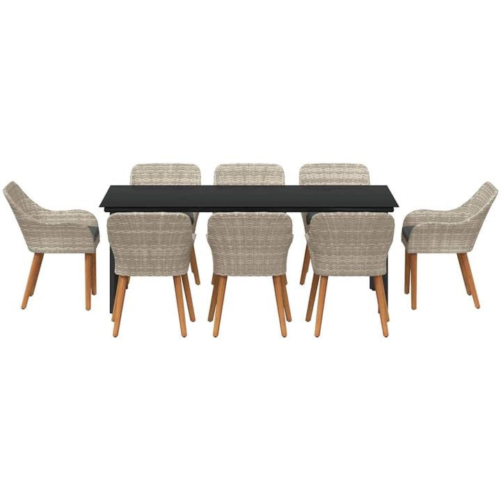 Matgrupp 9 pcs Ljusgrå och svart vidaXL 200x100x74 cm – bild 7