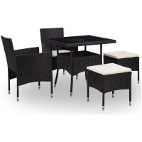 Matgrupp för trädgård 5 delar svart konstrotting och glas vidaXL