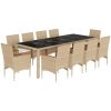 Matgrupp för trädgård med dynor 11delar beige konstrotting&glas vidaXL – miniatyr 2