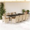 Matgrupp för trädgård med dynor 11delar beige konstrotting&glas vidaXL – miniatyr 1