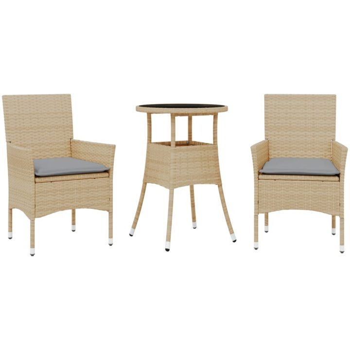 Matgrupp för trädgård med dynor 3 delar beige konstrotting&glas vidaXL – bild 2