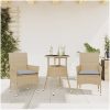 Matgrupp för trädgård med dynor 3 delar beige konstrotting&glas vidaXL – miniatyr 1