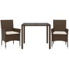 Matgrupp för trädgård med dynor 3 delar brun konstrotting&glas vidaXL 90 x 90 x 75 cm – miniatyr 2