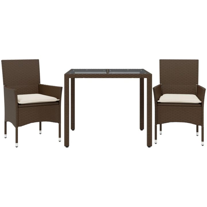 Matgrupp för trädgård med dynor 3 delar brun konstrotting&glas vidaXL 90 x 90 x 75 cm – bild 2