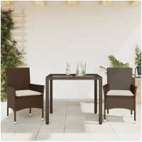 Matgrupp för trädgård med dynor 3 delar brun konstrotting&glas vidaXL