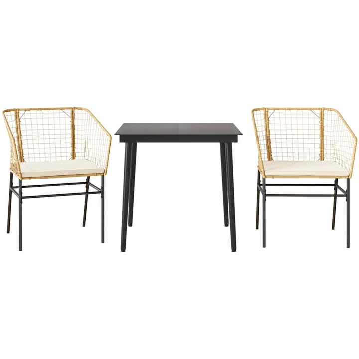 Matgrupp för trädgård med dynor 3 delar brun polyrotting glas vidaXL 80 x 80 x 74 cm – bild 2
