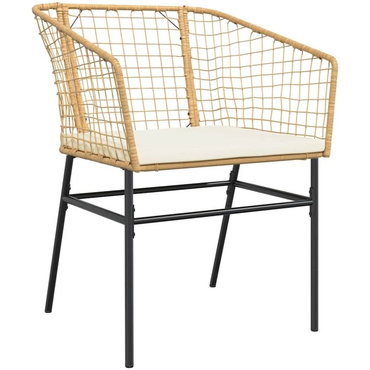 Matgrupp för trädgård med dynor 3 delar brun polyrotting glas vidaXL 80 x 80 x 74 cm – bild 4