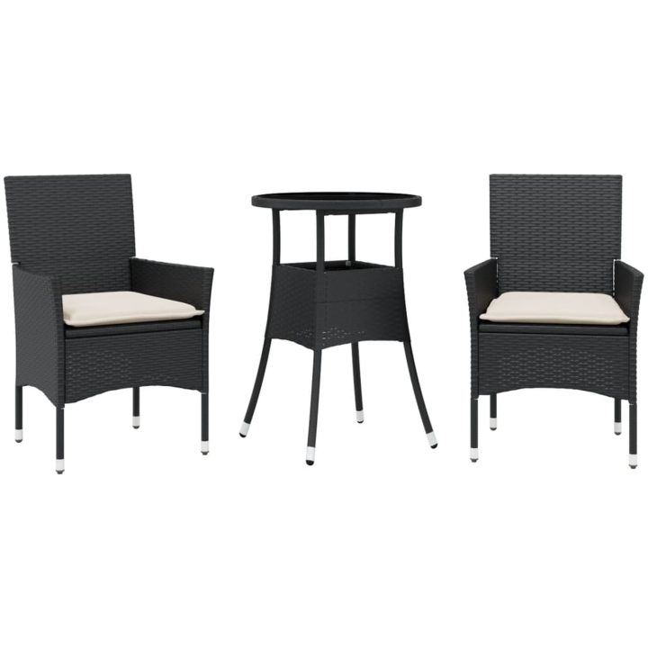 Matgrupp för trädgård med dynor 3 delar svart konstrotting&glas vidaXL – bild 2