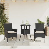 Matgrupp för trädgård med dynor 3 delar svart konstrotting&glas vidaXL