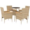 Matgrupp för trädgård med dynor 5 delar beige konstrotting&glas vidaXL – miniatyr 2