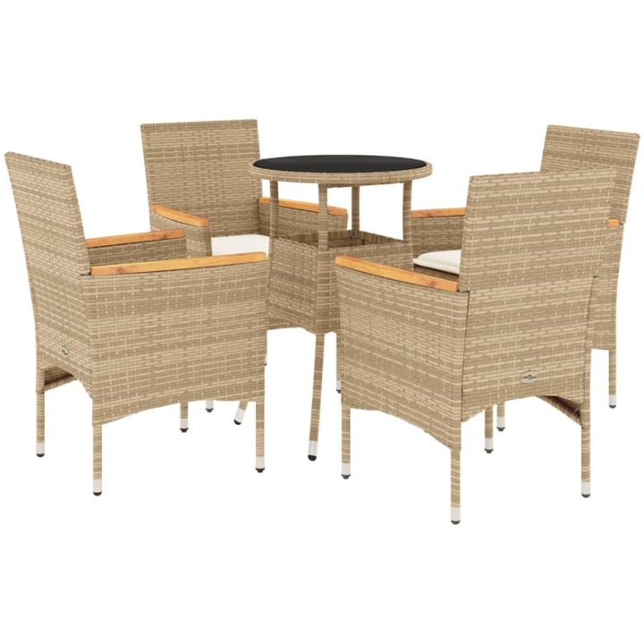 Matgrupp för trädgård med dynor 5 delar beige konstrotting&glas vidaXL – bild 2
