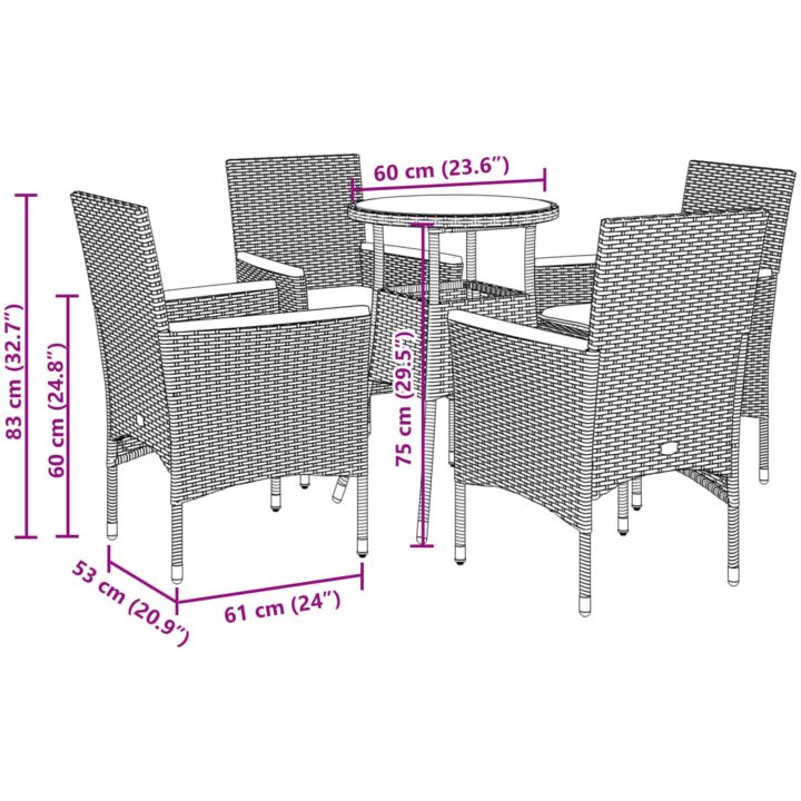 Matgrupp för trädgård med dynor 5 delar beige konstrotting&glas vidaXL – bild 7
