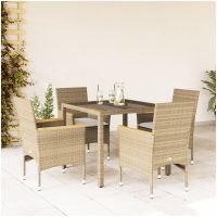 Matgrupp för trädgård med dynor 5 delar beige konstrotting&glas vidaXL