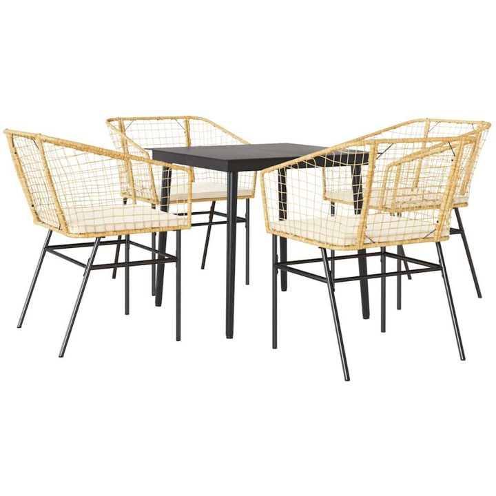 Matgrupp för trädgård med dynor 5 delar brun polyrotting glas vidaXL 80 x 80 x 74 cm – bild 2