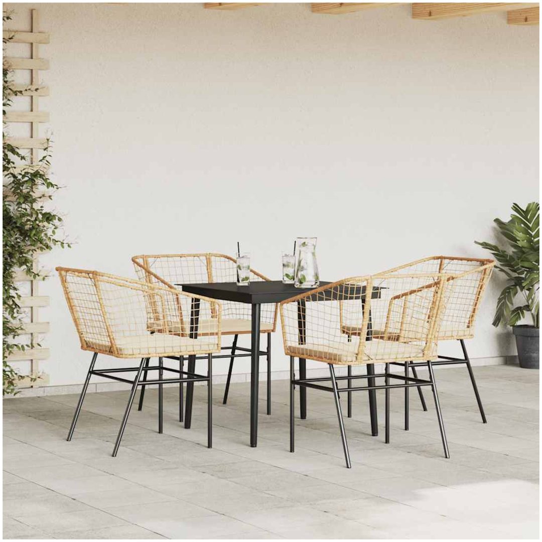 Matgrupp för trädgård med dynor 5 delar brun polyrotting glas vidaXL 80 x 80 x 74 cm – bild 3