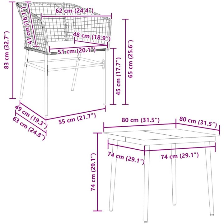 Matgrupp för trädgård med dynor 5 delar brun polyrotting glas vidaXL 80 x 80 x 74 cm – bild 10