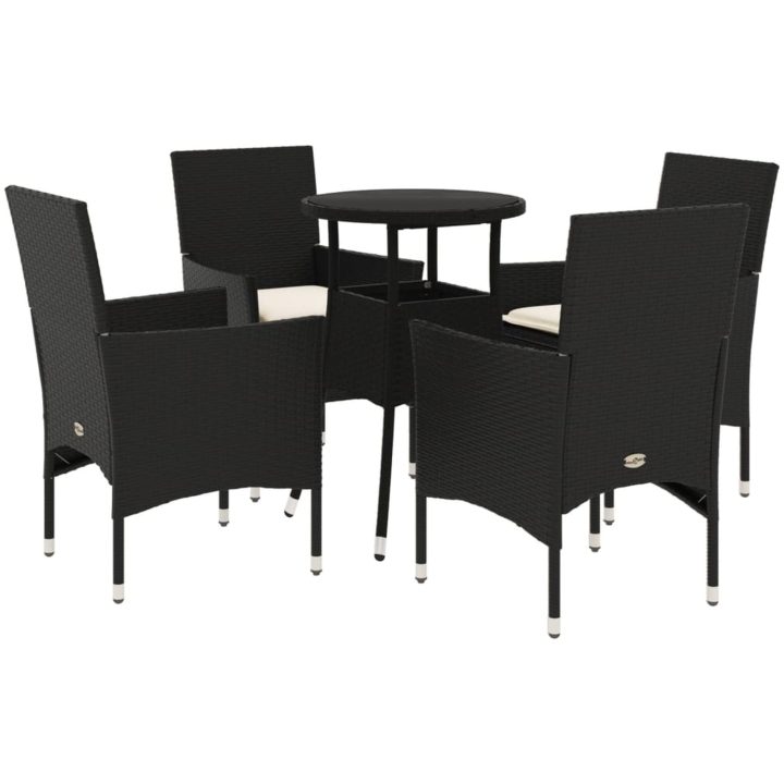 Matgrupp för trädgård med dynor 5 delar svart konstrotting&glas vidaXL – bild 2