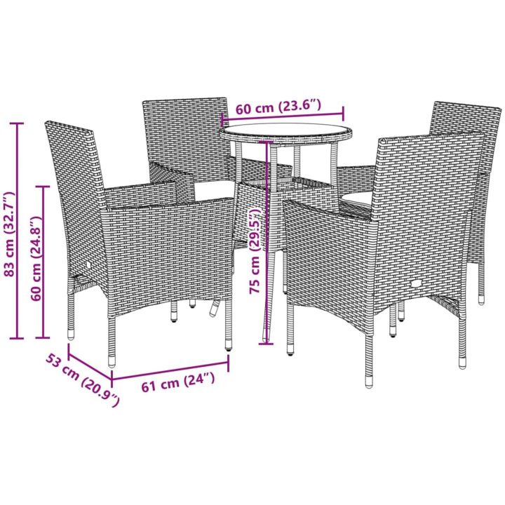 Matgrupp för trädgård med dynor 5 delar svart konstrotting&glas vidaXL – bild 7