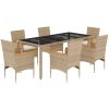 Matgrupp för trädgård med dynor 7 delar beige konstrotting&glas vidaXL 190 x 90 x 75 cm – miniatyr 2