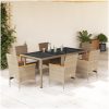 Matgrupp för trädgård med dynor 7 delar beige konstrotting&glas vidaXL 190 x 90 x 75 cm – miniatyr 1